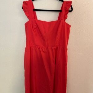Elegant Red Midi Dress with Ruffle Straps